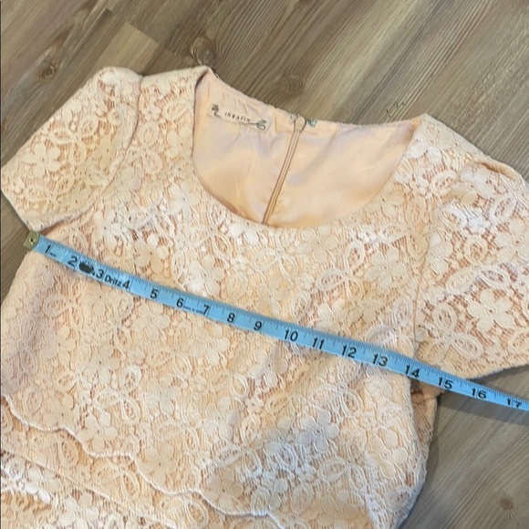 Peach A-line Mini lace Dress with round  Neck for Wedding Guest XS - Picture 6 of 11